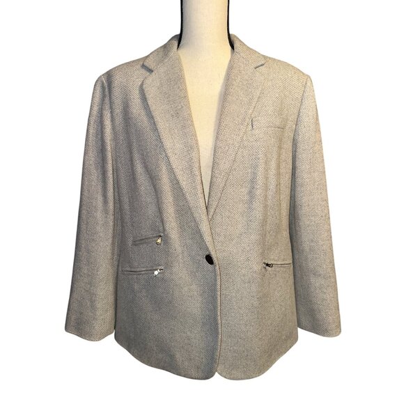 Lauren Ralph Lauren GrayWool Blazer Zippers Single Button Blend Lined Size 16W - Picture 1 of 8
